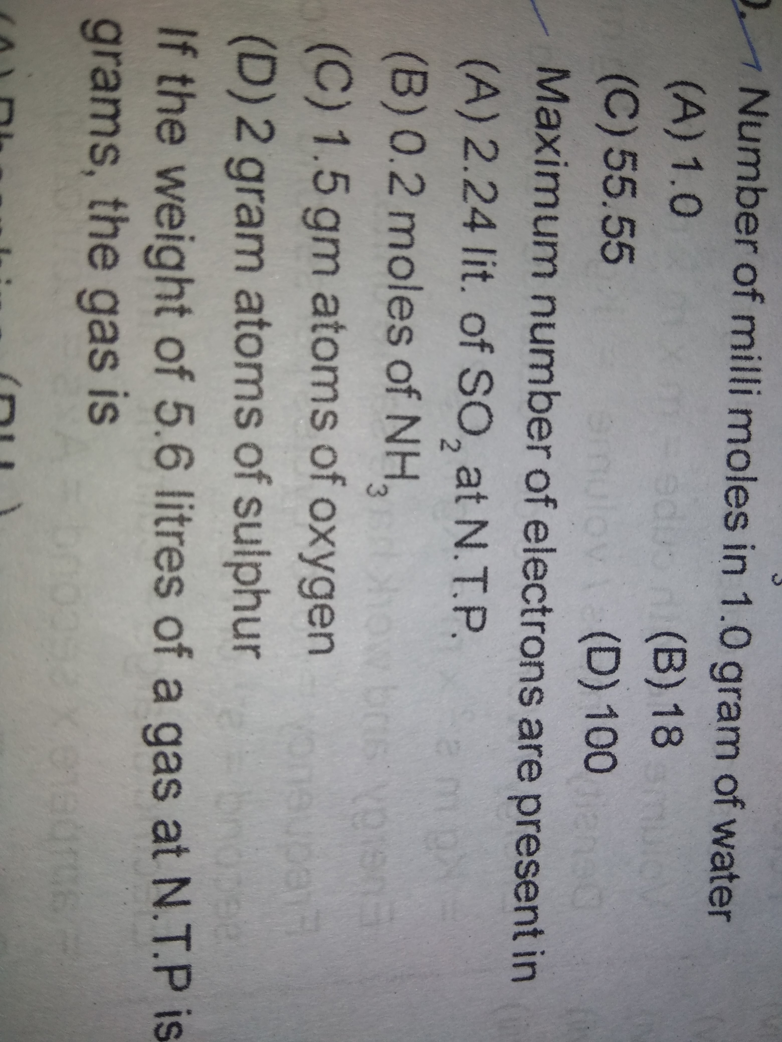 Question image for Maximum number of electrons are present in 2.24 l